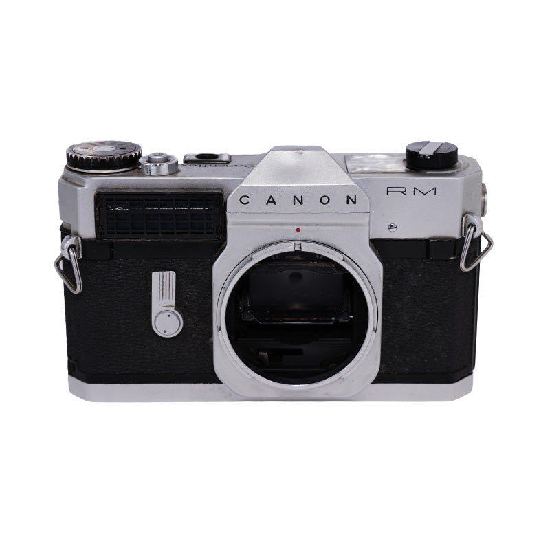 Canon Canonflex RM hus i sølv set forfra med lavt prisme