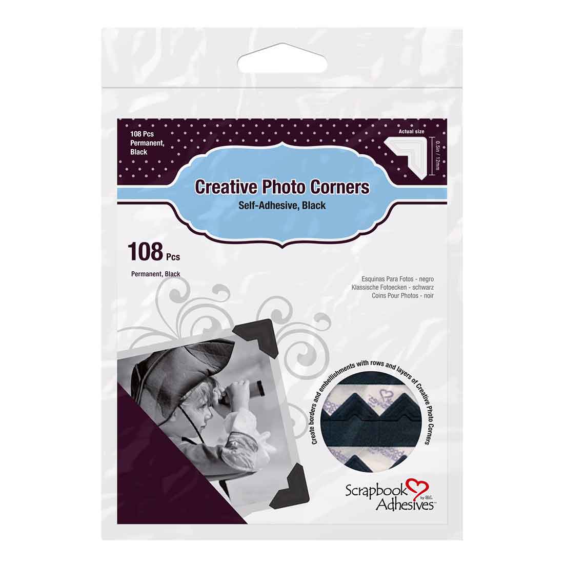 3L Photo Corners Sort 108 stk