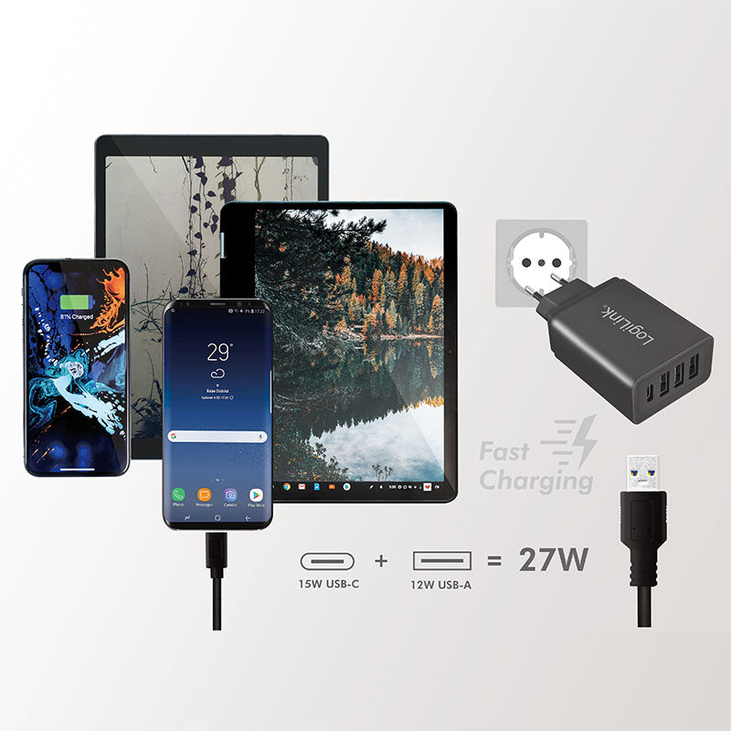 LOGILINK 220V Oplader 3 x USB-A / 1 x USB-C 27W