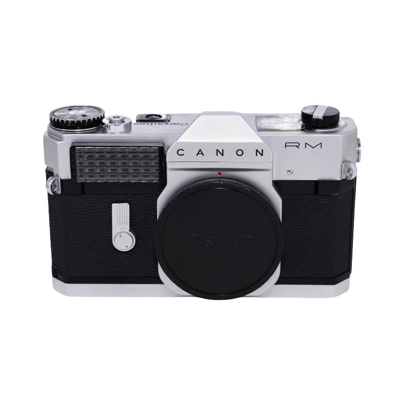 Canon Canonflex RM i sølv set forfra med Canon husdæksel