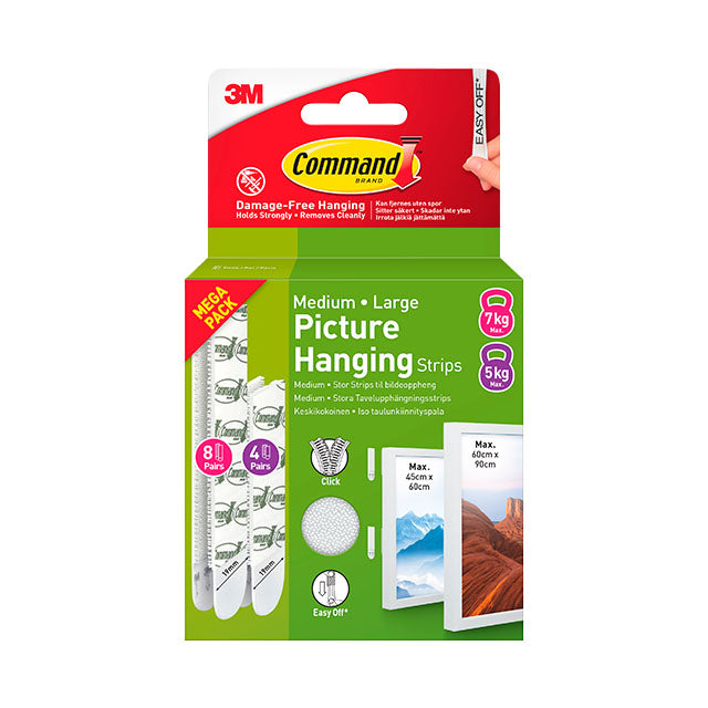 3M Command Strips Billedophæng Hvid 4 Par M + 8 Par L